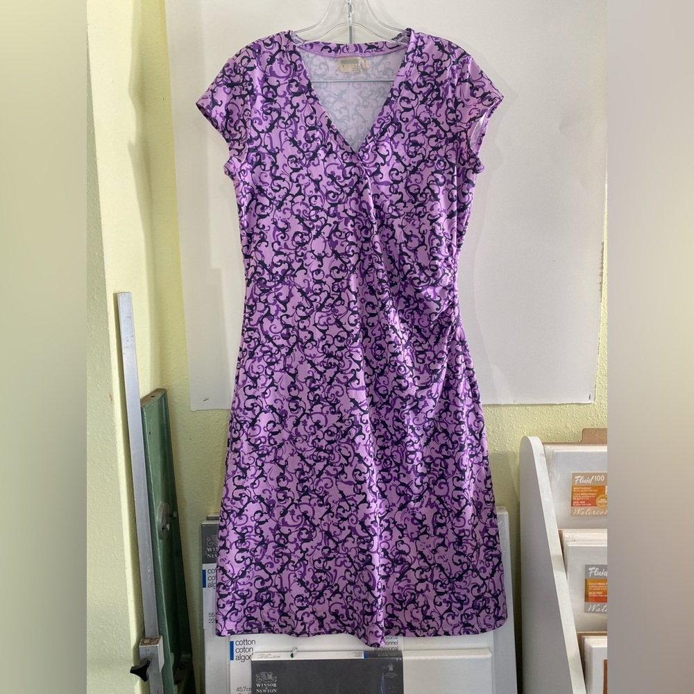 Athleta Purple Black Midi Sundress V-Neck Cap Sleeves